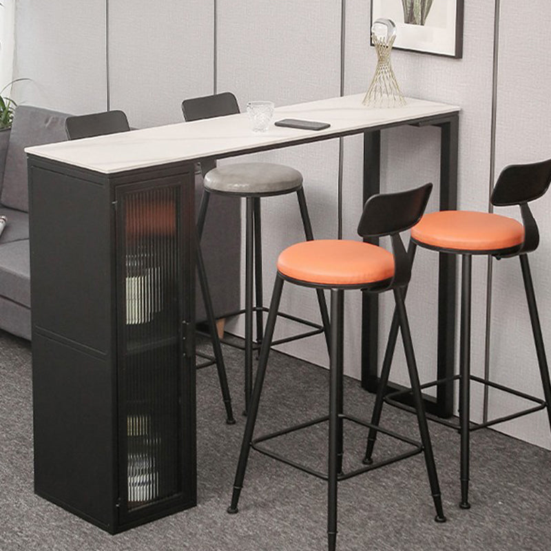 Modern Sintered Stone Bar Table Rectangle Dining Table with Storage Shelves