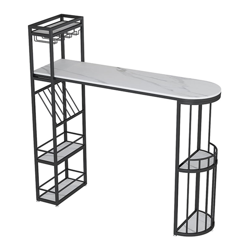 Stone Top Bistro Bar Table Rectangle Bar Table with Wine Rack