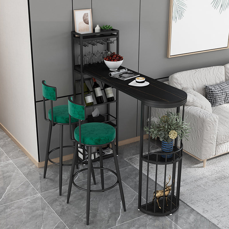 Stone Top Bistro Bar Table Rectangle Bar Table with Wine Rack