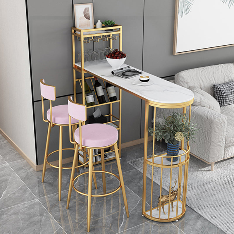 Stone Top Bistro Bar Table Rectangle Bar Table with Wine Rack