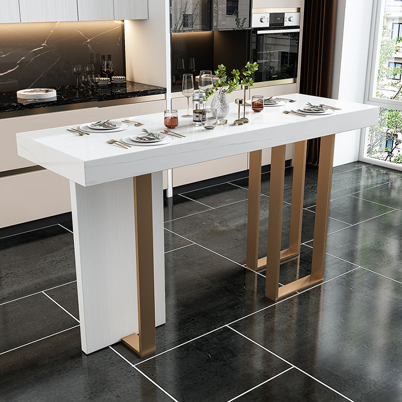 Faux Marble Bistro Bar Table Rectangle White Bar Table for Home
