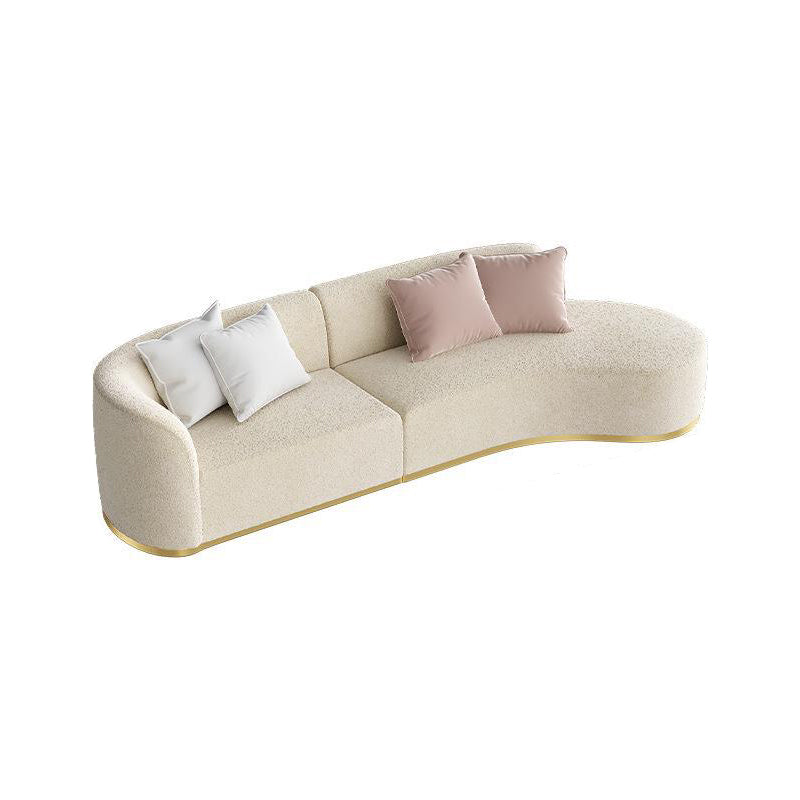 Glam Sectional Sofa White Curved Corner Sleeper Sectional with 3 Pillows