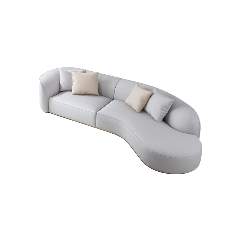 Glam Sectional Sofa White Curved Corner Sleeper Sectional with 3 Pillows