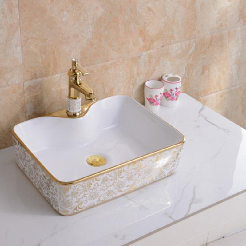 Traditional Vessel Lavatory Sink Oval-Shape Porcelain with Faucet Bathroom Sink