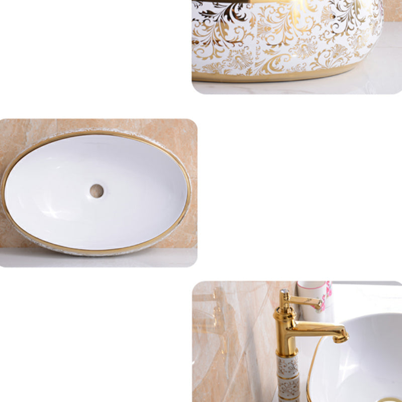 Traditional Vessel Lavatory Sink Oval-Shape Porcelain with Faucet Bathroom Sink