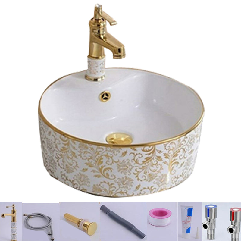 Traditional Vessel Lavatory Sink Oval-Shape Porcelain with Faucet Bathroom Sink