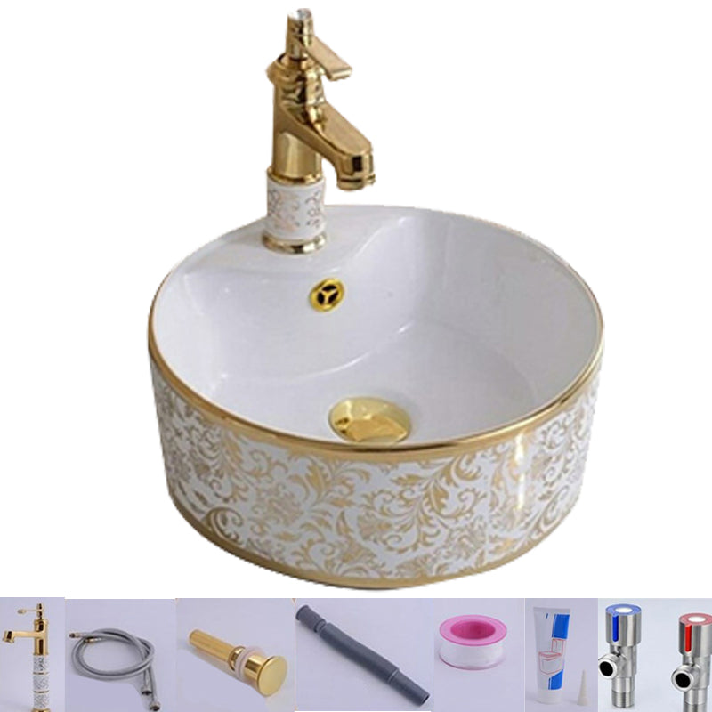 Traditional Vessel Lavatory Sink Oval-Shape Porcelain with Faucet Bathroom Sink