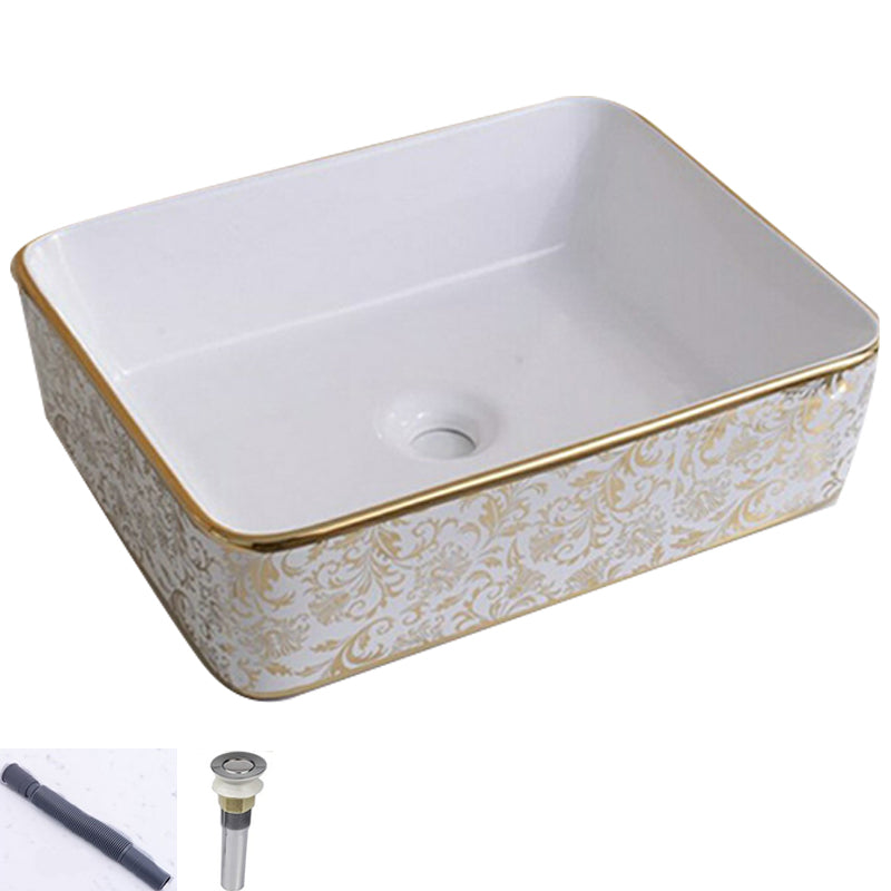 Traditional Vessel Lavatory Sink Oval-Shape Porcelain with Faucet Bathroom Sink
