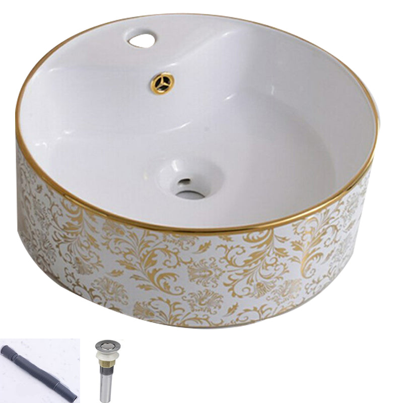 Traditional Vessel Lavatory Sink Oval-Shape Porcelain with Faucet Bathroom Sink
