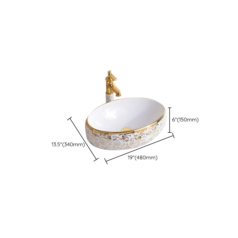 Traditional Vessel Lavatory Sink Oval-Shape Porcelain with Faucet Bathroom Sink