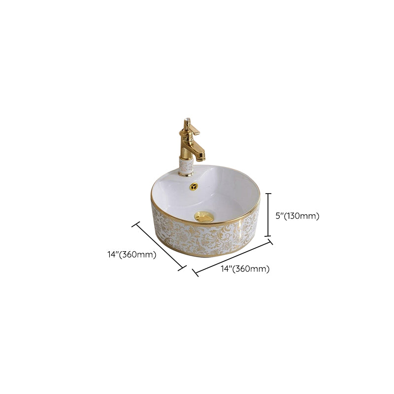 Traditional Vessel Lavatory Sink Oval-Shape Porcelain with Faucet Bathroom Sink