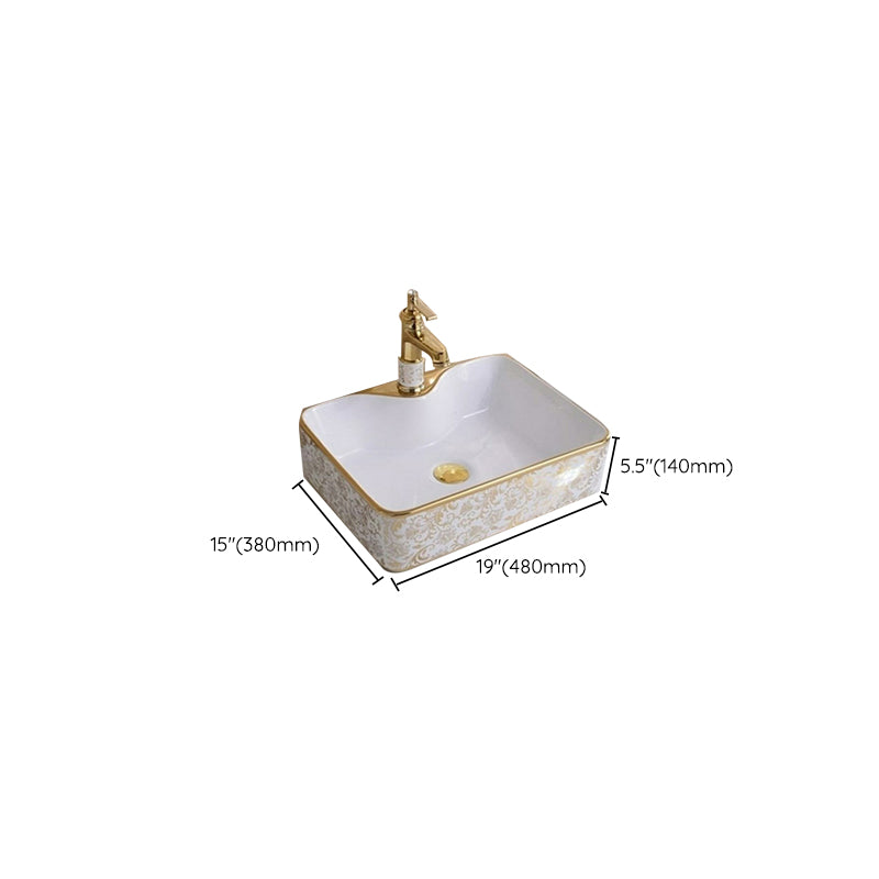 Traditional Vessel Lavatory Sink Oval-Shape Porcelain with Faucet Bathroom Sink