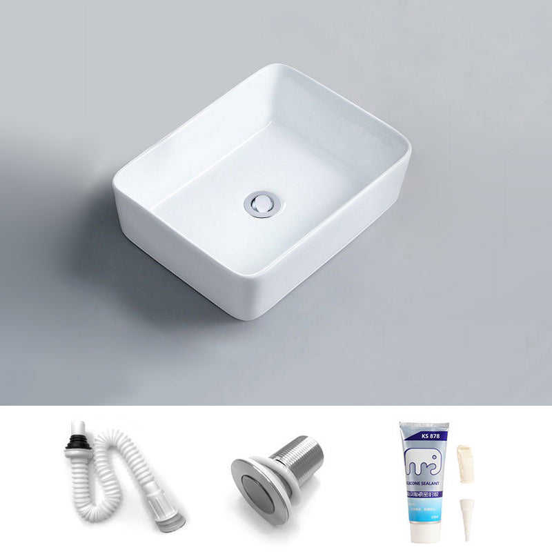 Contemporary Bathroom Sink Porcelain Rectangular Vessel Sink with Pop-Up Drain