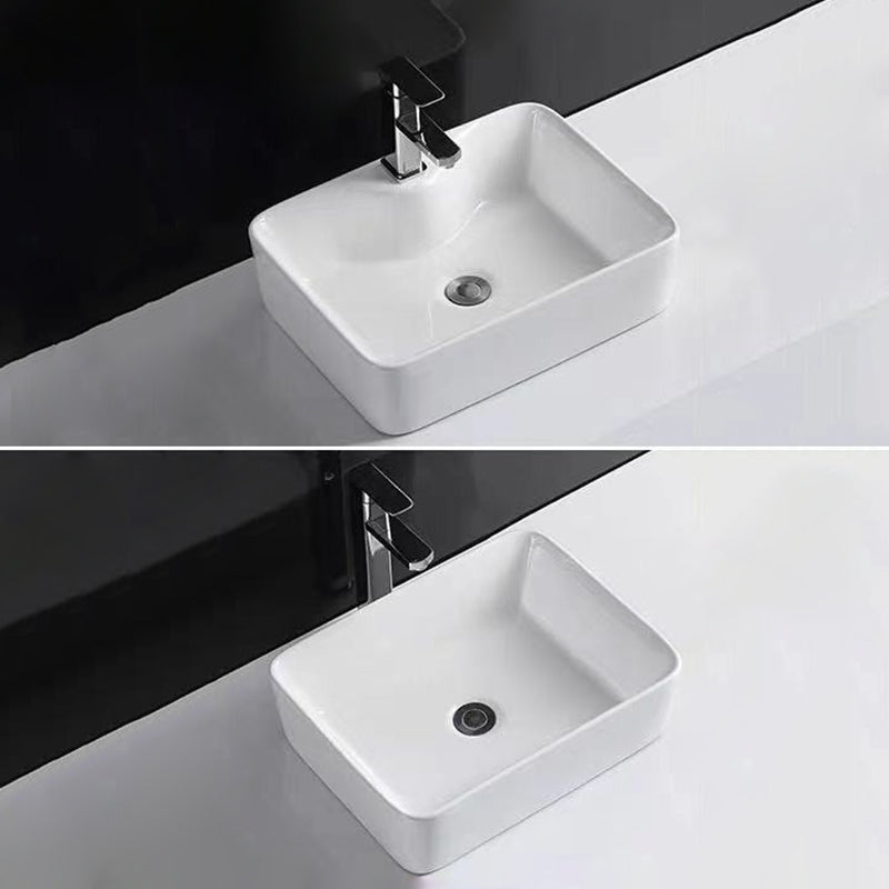 Contemporary Bathroom Sink Porcelain Rectangular Vessel Sink with Pop-Up Drain