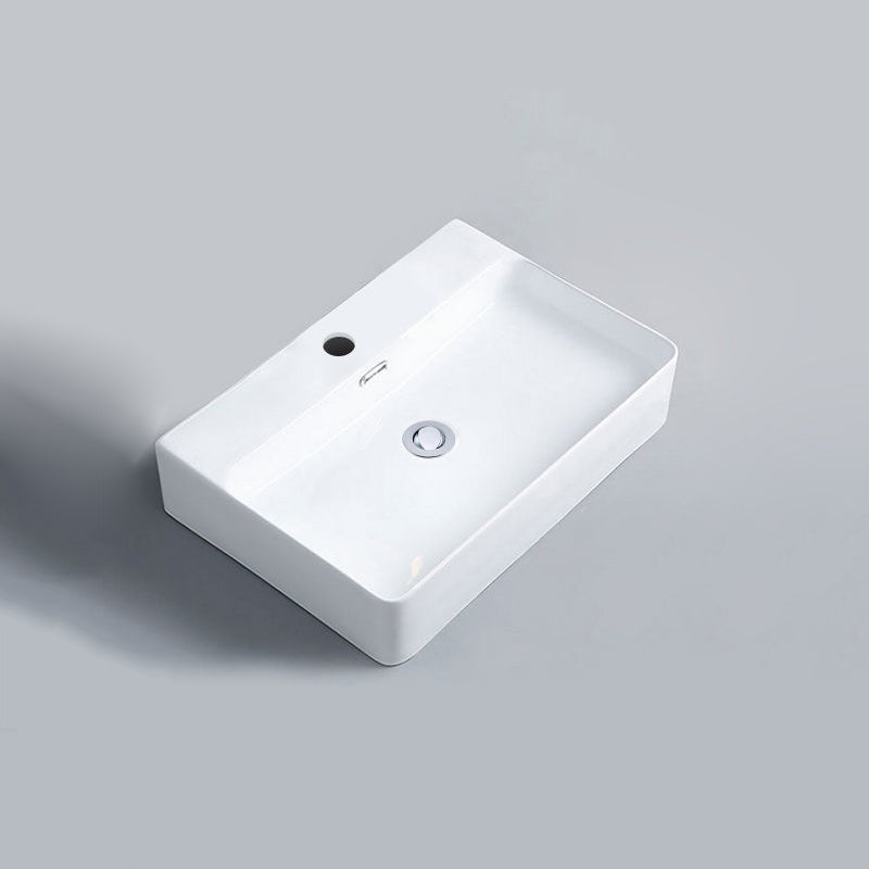 Contemporary Bathroom Sink Porcelain Rectangular Vessel Sink with Pop-Up Drain