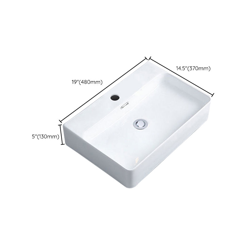 Contemporary Bathroom Sink Porcelain Rectangular Vessel Sink with Pop-Up Drain
