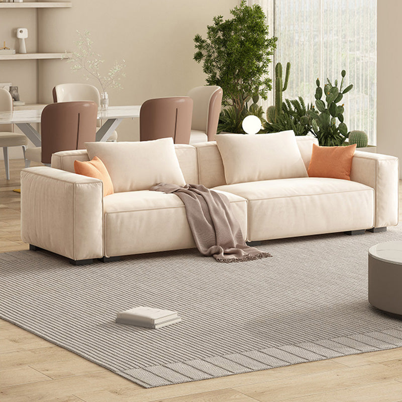 Velvet Square Arm Sofa Modern Sofa with Pillows in White 37.40" W