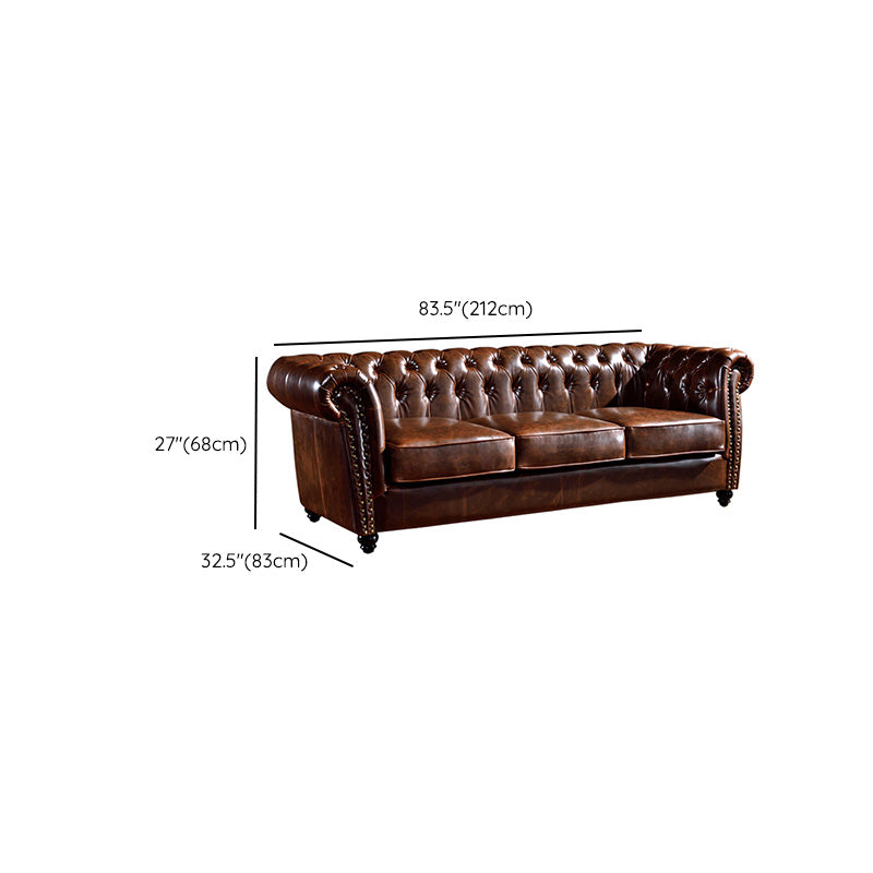 Traditional Flared Arm Sofa Tufted Cushions Seating in Dark Brown