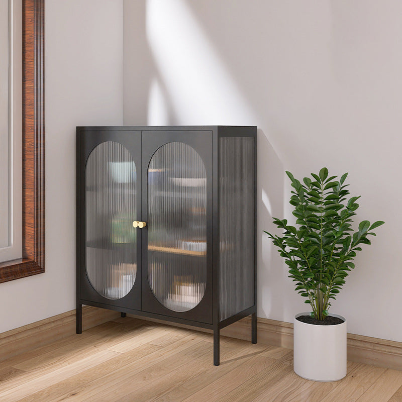 Contemporary Metal China Cabinet Glass Doors Hutch Cabinet for Living Room