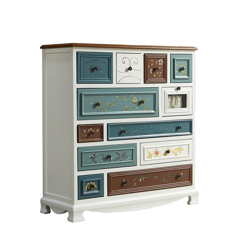 Nautical Vertical Chest Bedroom Solid Wood Storage Chest with Drawers
