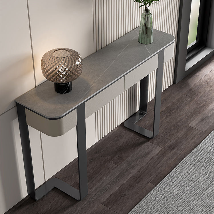 Stone Half Moon Console Table 1-shelf 33.46" Tall Accent Table