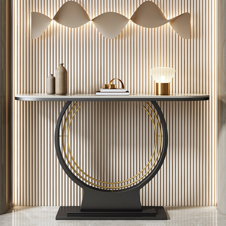 Modern Half Moon Console Accent Table Antique Finish Console Sofa Table