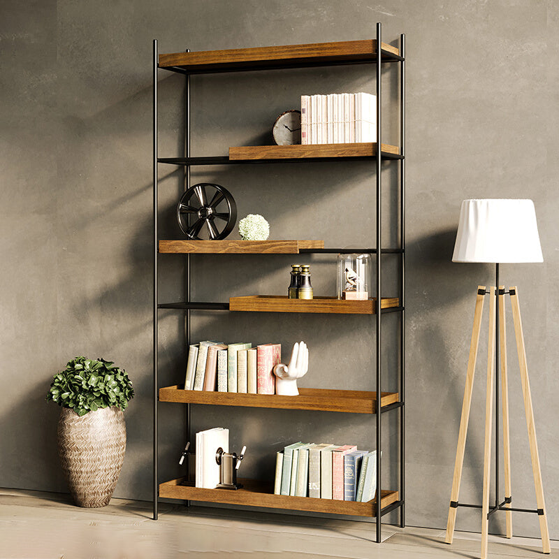 Contemporary Wooden Bookshelf Open Back Etagere Bookcase with Shelves
