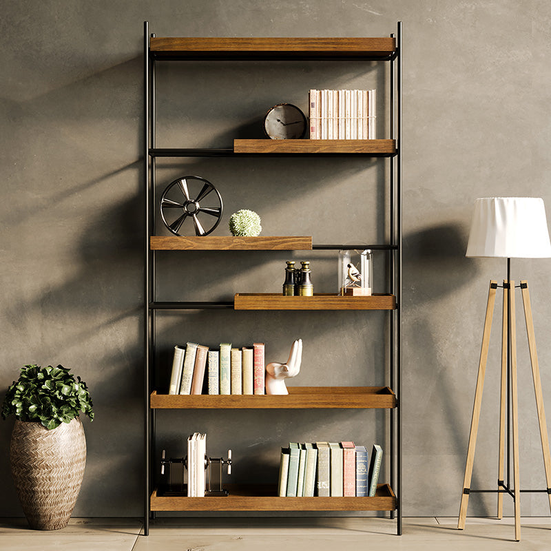 Contemporary Wooden Bookshelf Open Back Etagere Bookcase with Shelves