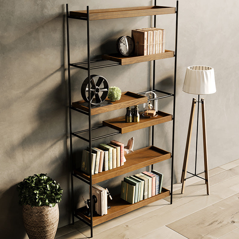 Contemporary Wooden Bookshelf Open Back Etagere Bookcase with Shelves