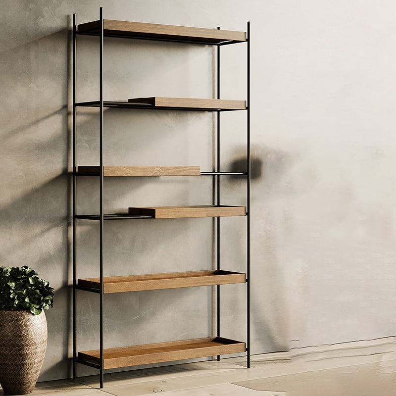 Contemporary Wooden Bookshelf Open Back Etagere Bookcase with Shelves