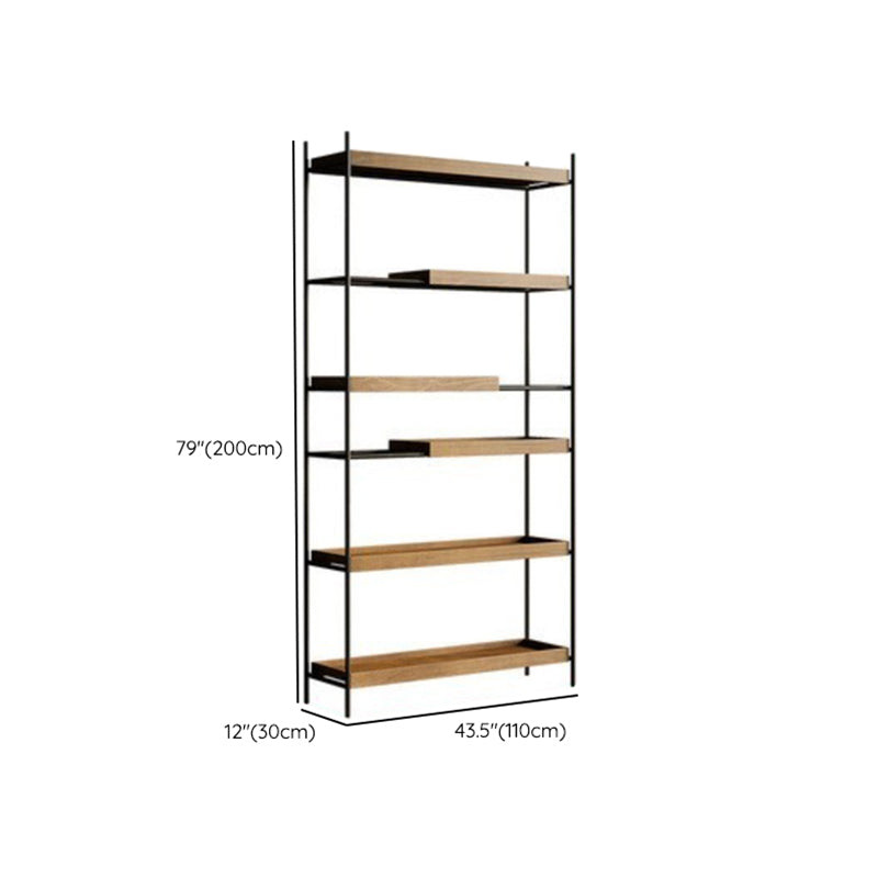 Contemporary Wooden Bookshelf Open Back Etagere Bookcase with Shelves