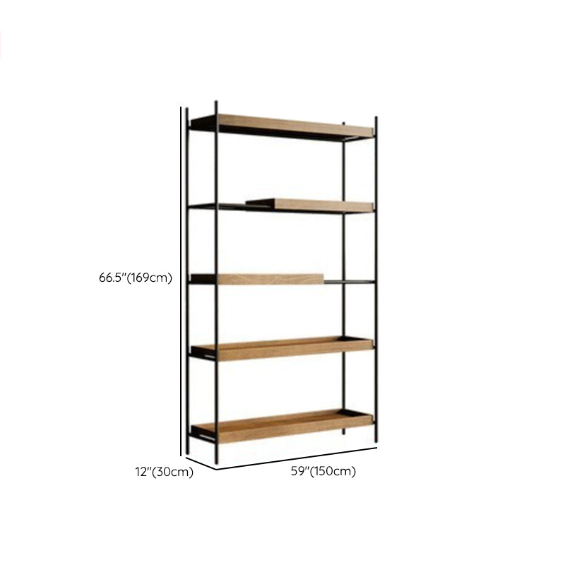 Contemporary Wooden Bookshelf Open Back Etagere Bookcase with Shelves