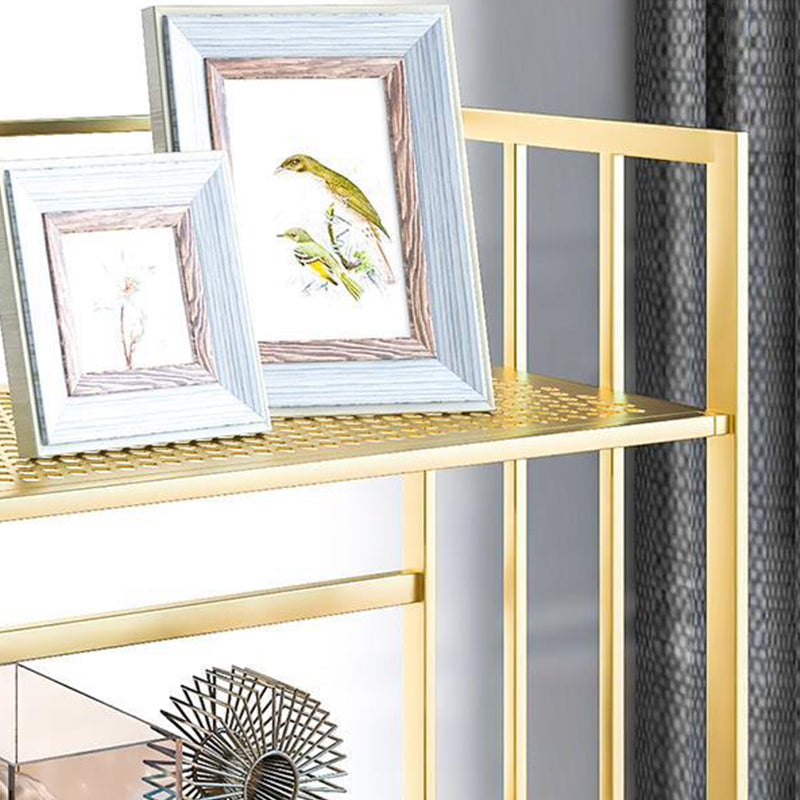 Glam Antique Finish Shelf Bookcase Metal Frame Bookshelf with Rectangular Shelves