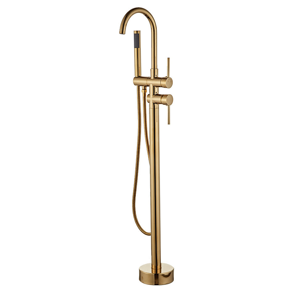 Traditional Floor Mounted Freestanding Tub Filler Double Handles Bathtub Faucet