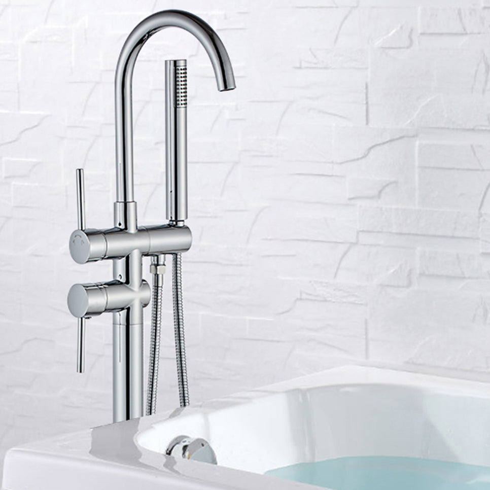 Traditional Floor Mounted Freestanding Tub Filler Double Handles Bathtub Faucet