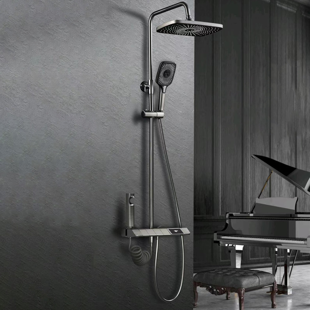 Bathroom Shower System Square Handheld Shower Head Wall Mounted Shower Trim