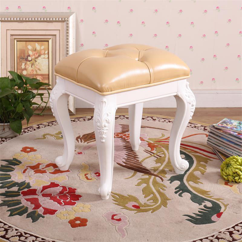 Mid-Century Modern Ottoman Faux Leather Upholstered Tufted Rectangle Ottoman