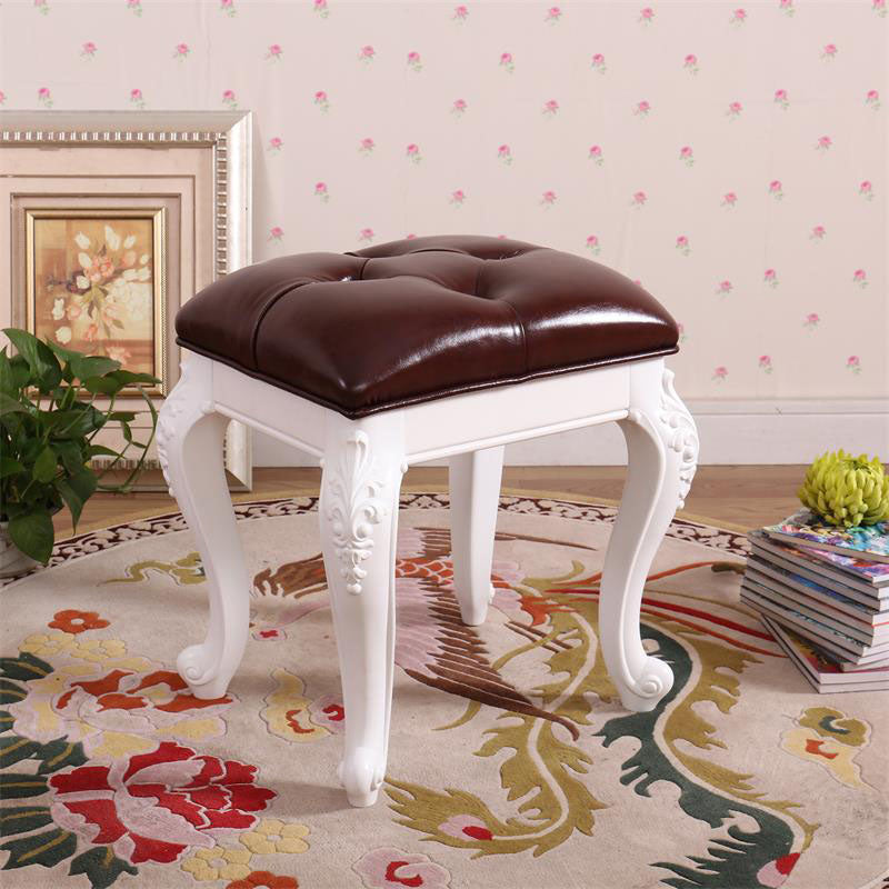 Mid-Century Modern Ottoman Faux Leather Upholstered Tufted Rectangle Ottoman