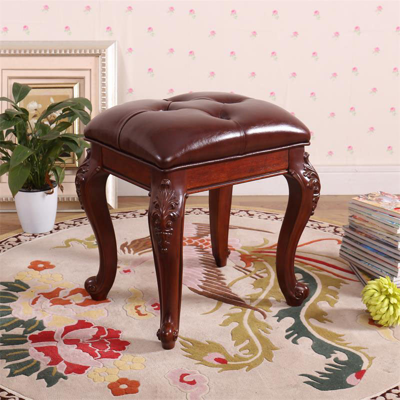 Mid-Century Modern Ottoman Faux Leather Upholstered Tufted Rectangle Ottoman