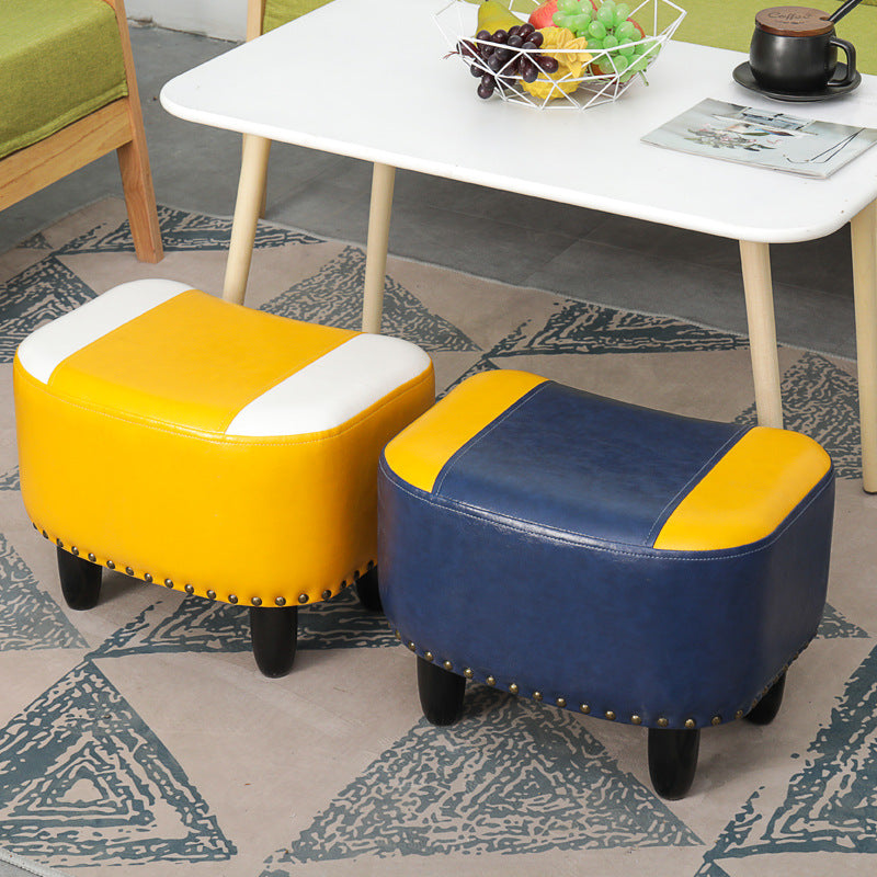 Nailhead Trim Ottoman Leather Special Shape Contrast Color Stain Resistant Ottoman