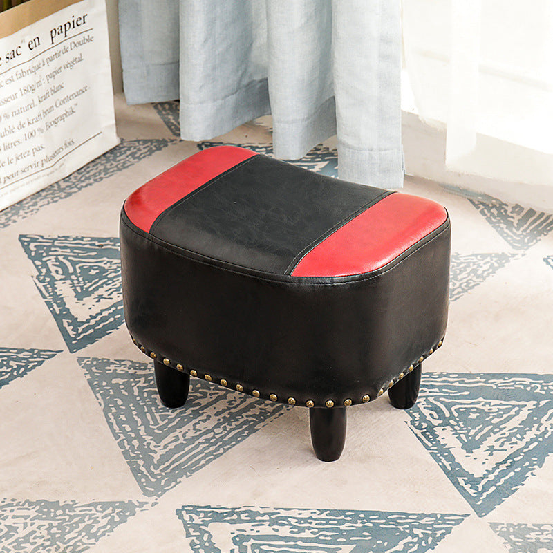 Nailhead Trim Ottoman Leather Special Shape Contrast Color Stain Resistant Ottoman