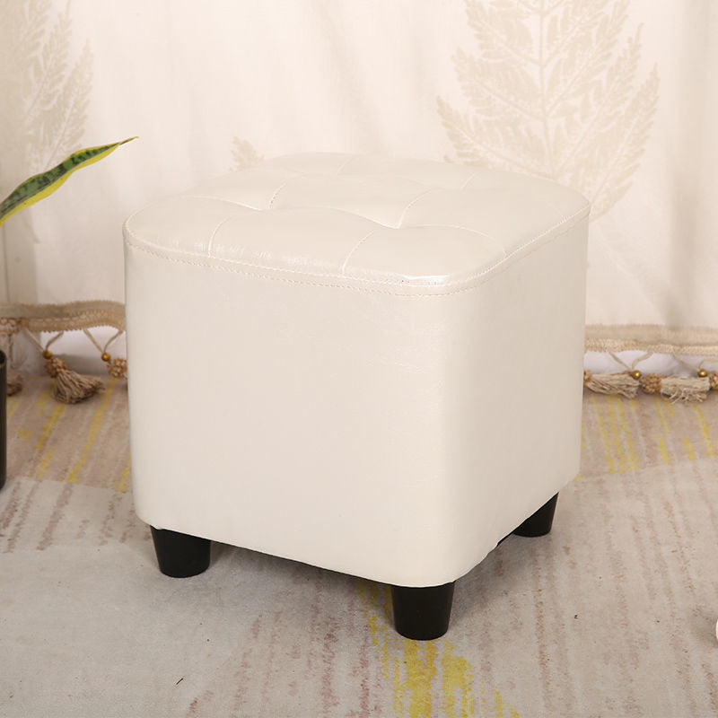 Modern Square Pouf Pure Color Tufted Upholstered Faux Leather Cube Ottoman