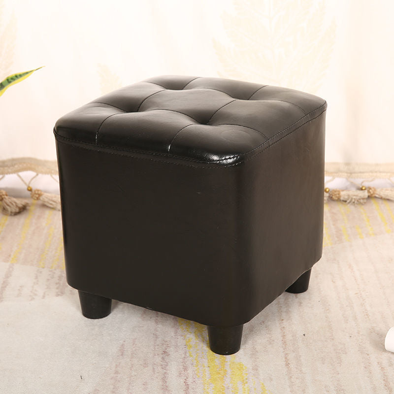 Modern Square Pouf Pure Color Tufted Upholstered Faux Leather Cube Ottoman
