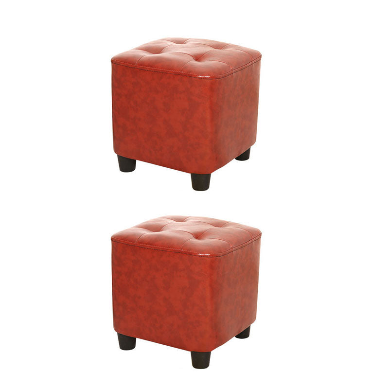 Modern Square Pouf Pure Color Tufted Upholstered Faux Leather Cube Ottoman