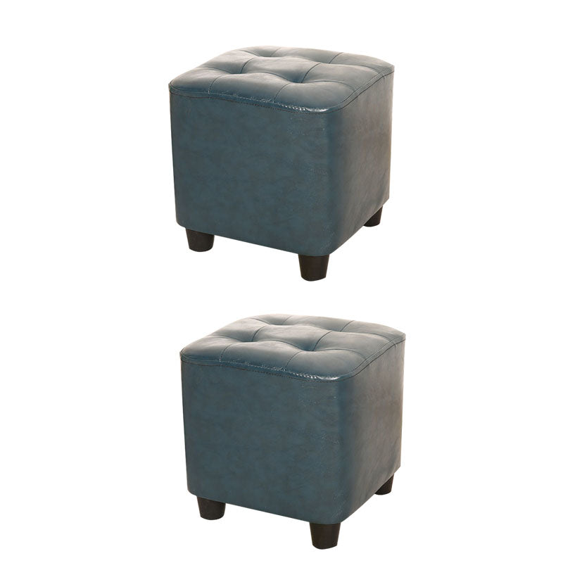 Modern Square Pouf Pure Color Tufted Upholstered Faux Leather Cube Ottoman