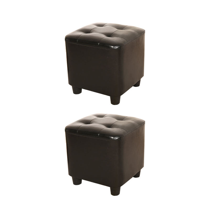 Modern Square Pouf Pure Color Tufted Upholstered Faux Leather Cube Ottoman
