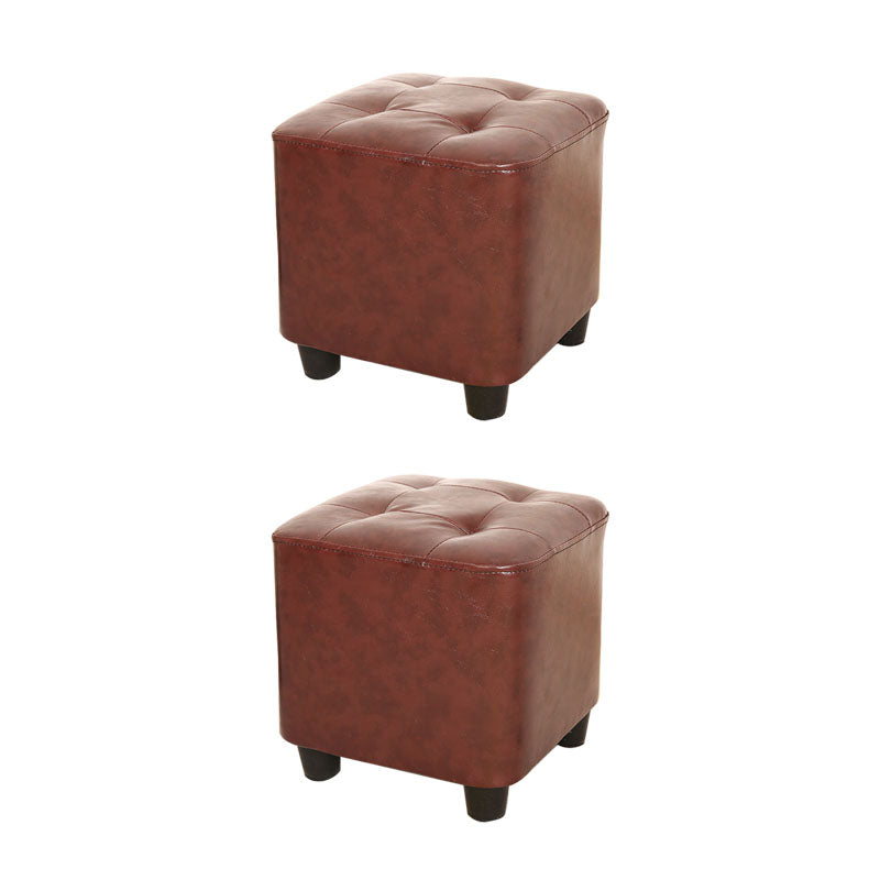 Modern Square Pouf Pure Color Tufted Upholstered Faux Leather Cube Ottoman