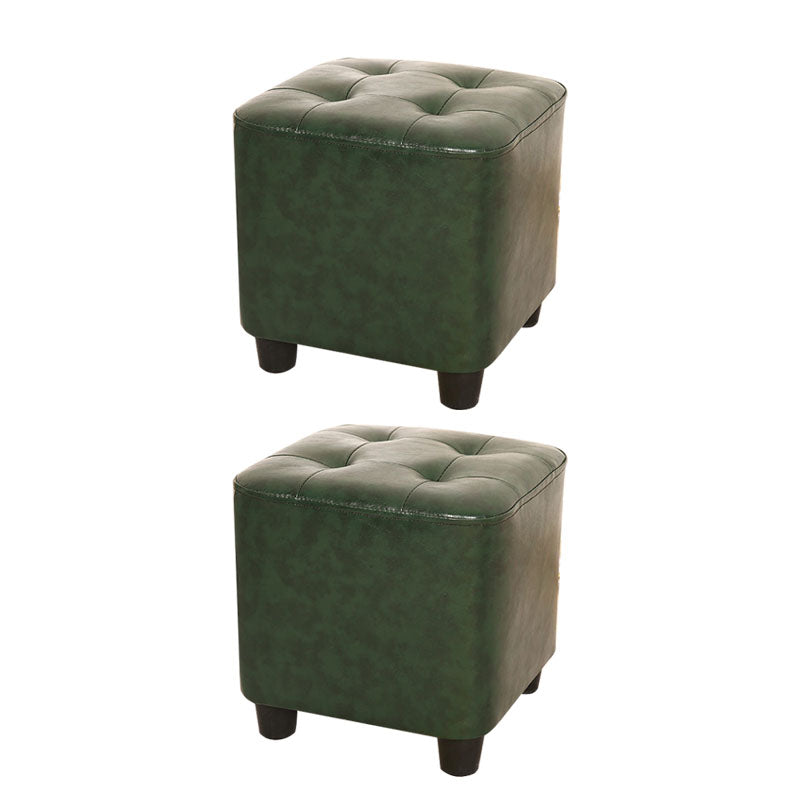 Modern Square Pouf Pure Color Tufted Upholstered Faux Leather Cube Ottoman