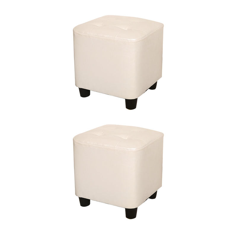Modern Square Pouf Pure Color Tufted Upholstered Faux Leather Cube Ottoman