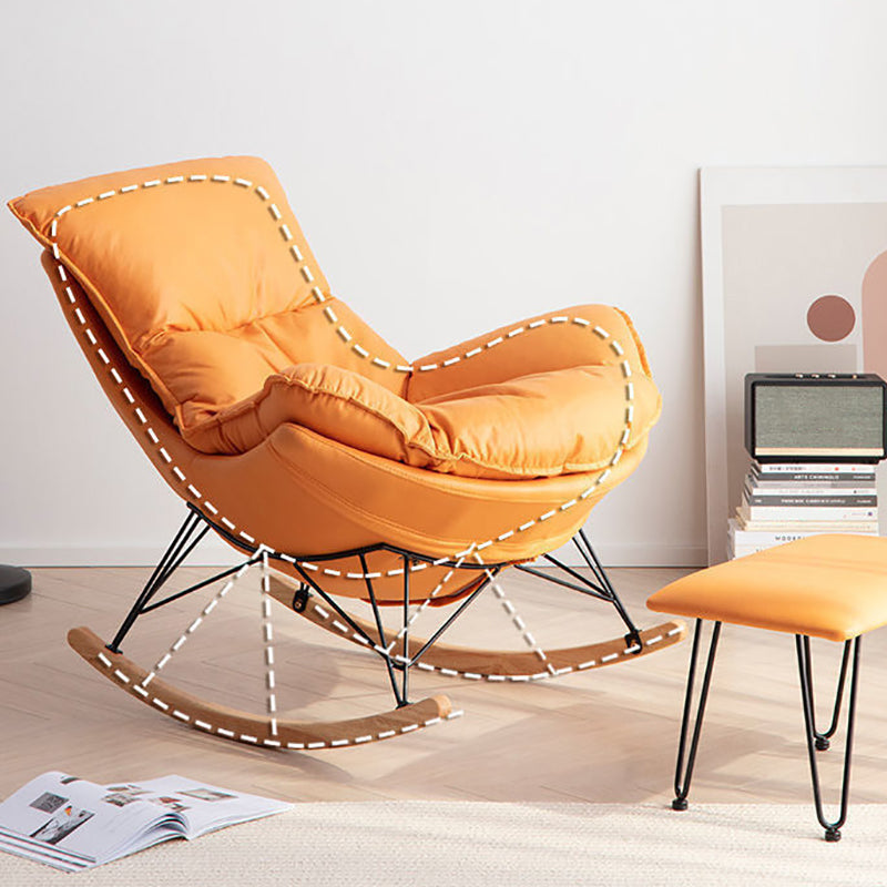 Modern Glider Chair Solid Pure Color Faux Leather Rocker Chair with Ottoman